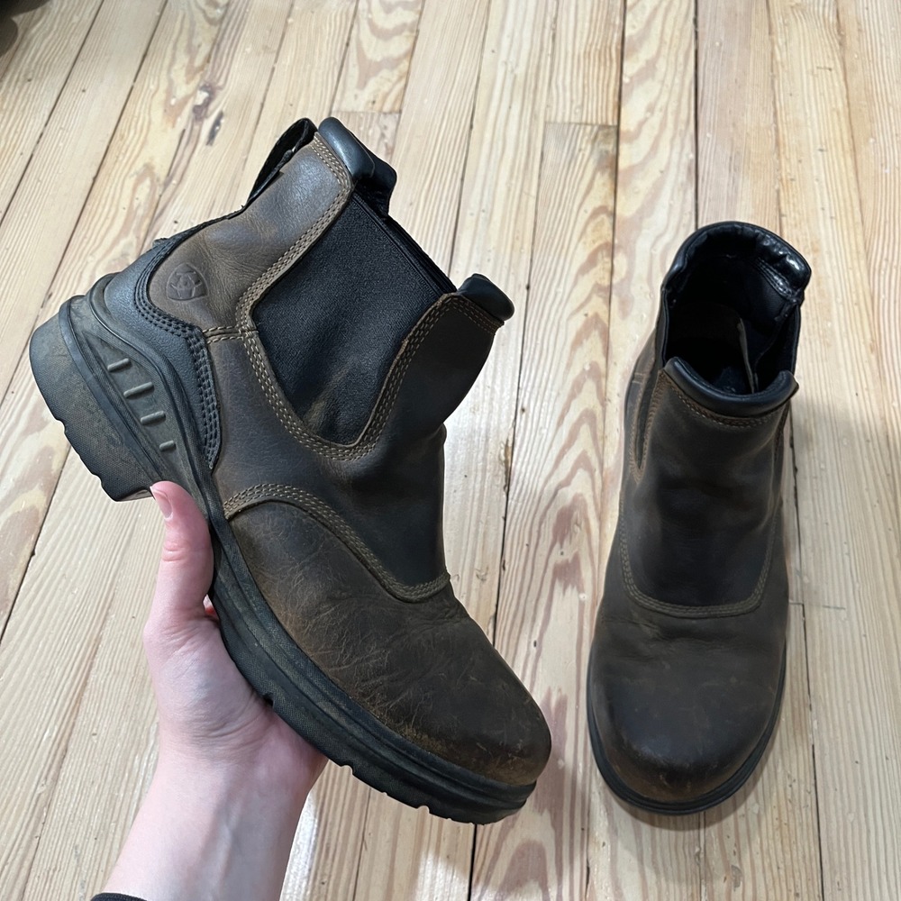 Ariat Waterproof Work Boots Mens 10D Brown Leather Pull On Chelsea Barn Boots